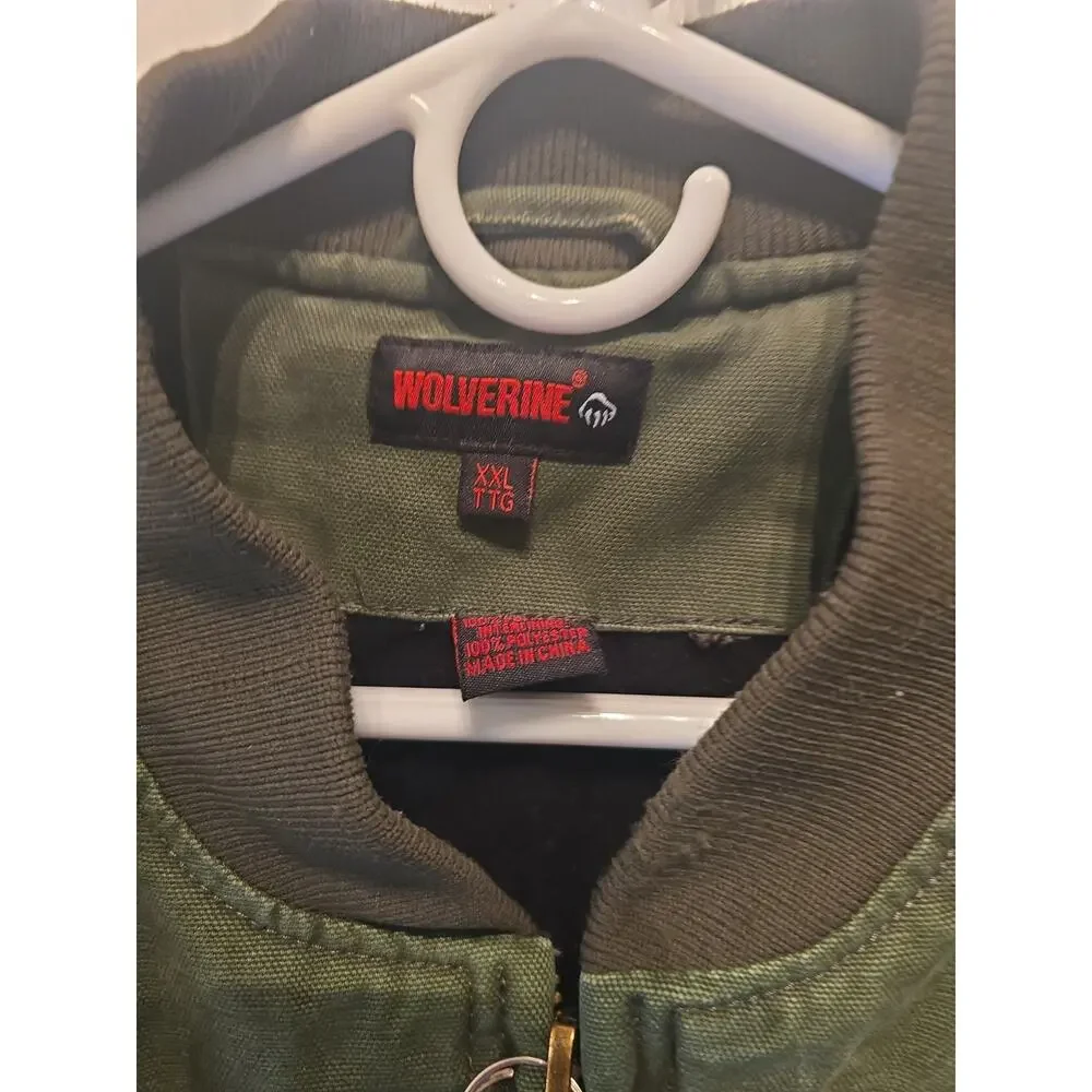 Wolverine Vest Mens Sz XXL Green Duck Canvas Quilted Lining Full Zip Workwear